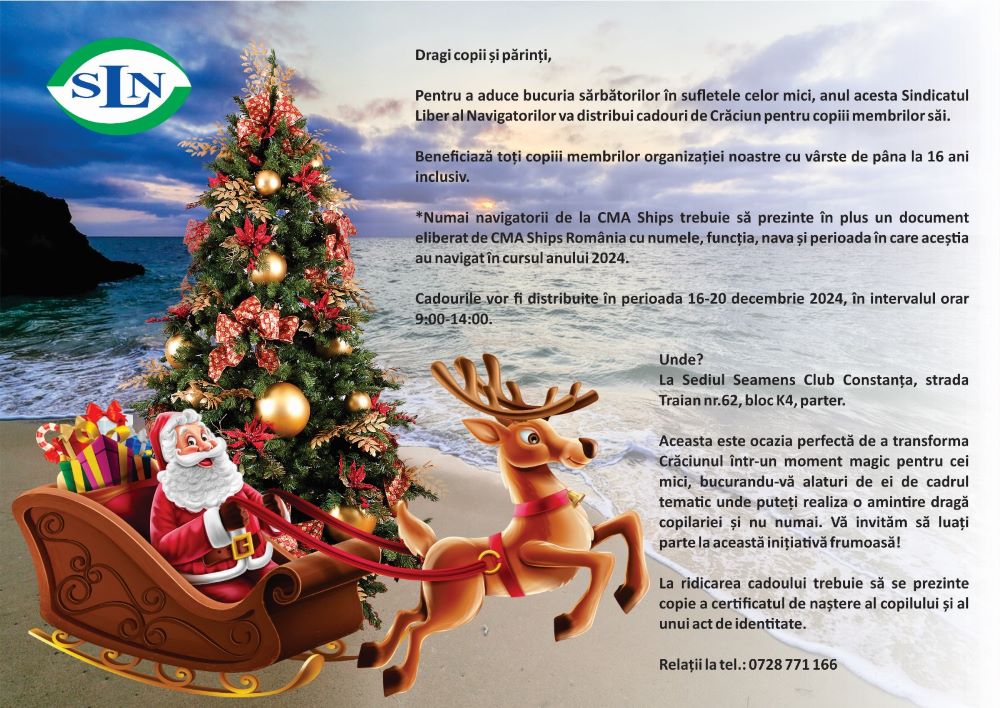 Surprize pentru copiii navigatorilor: SLN oferă cadouri în acest an Surprize pentru copiii navigatorilor: SLN oferă cadouri în acest an