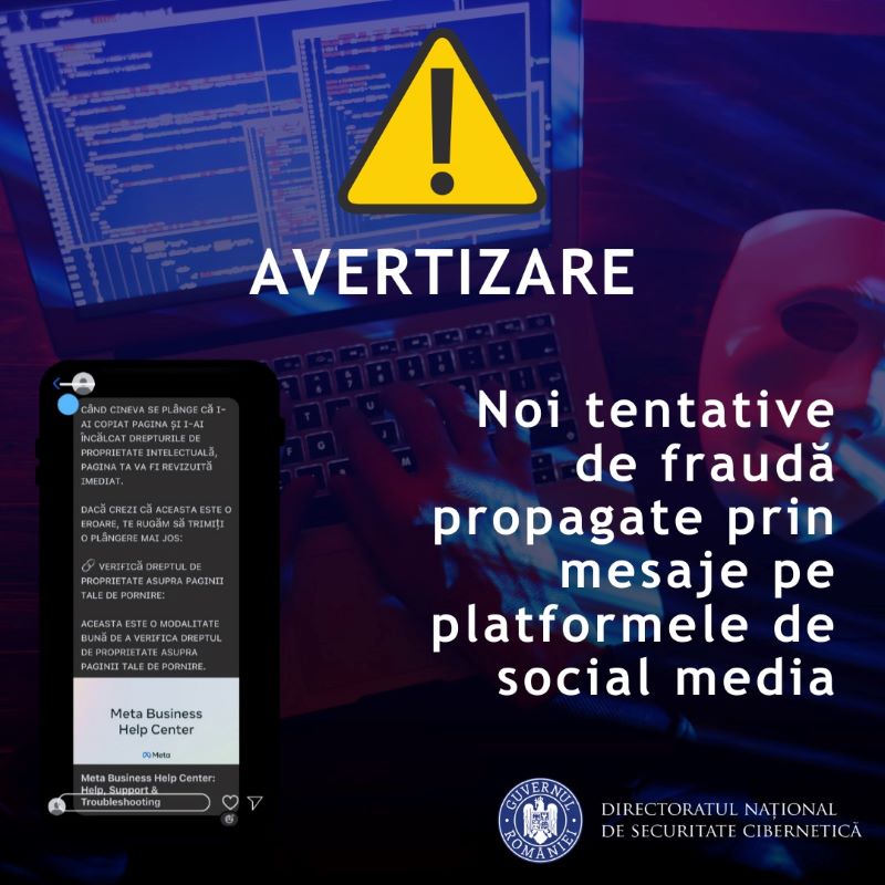 Avertisment: Tentative recente de fraude prin mesaje pe rețelele sociale. Avertisment: Tentative recente de fraude prin mesaje pe rețelele sociale.